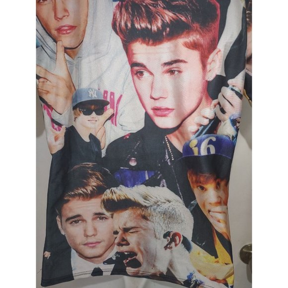 Justin Bieber All Over Print Pictures of Face Photos Stretch T Shirt M-L - Picture 7 of 7